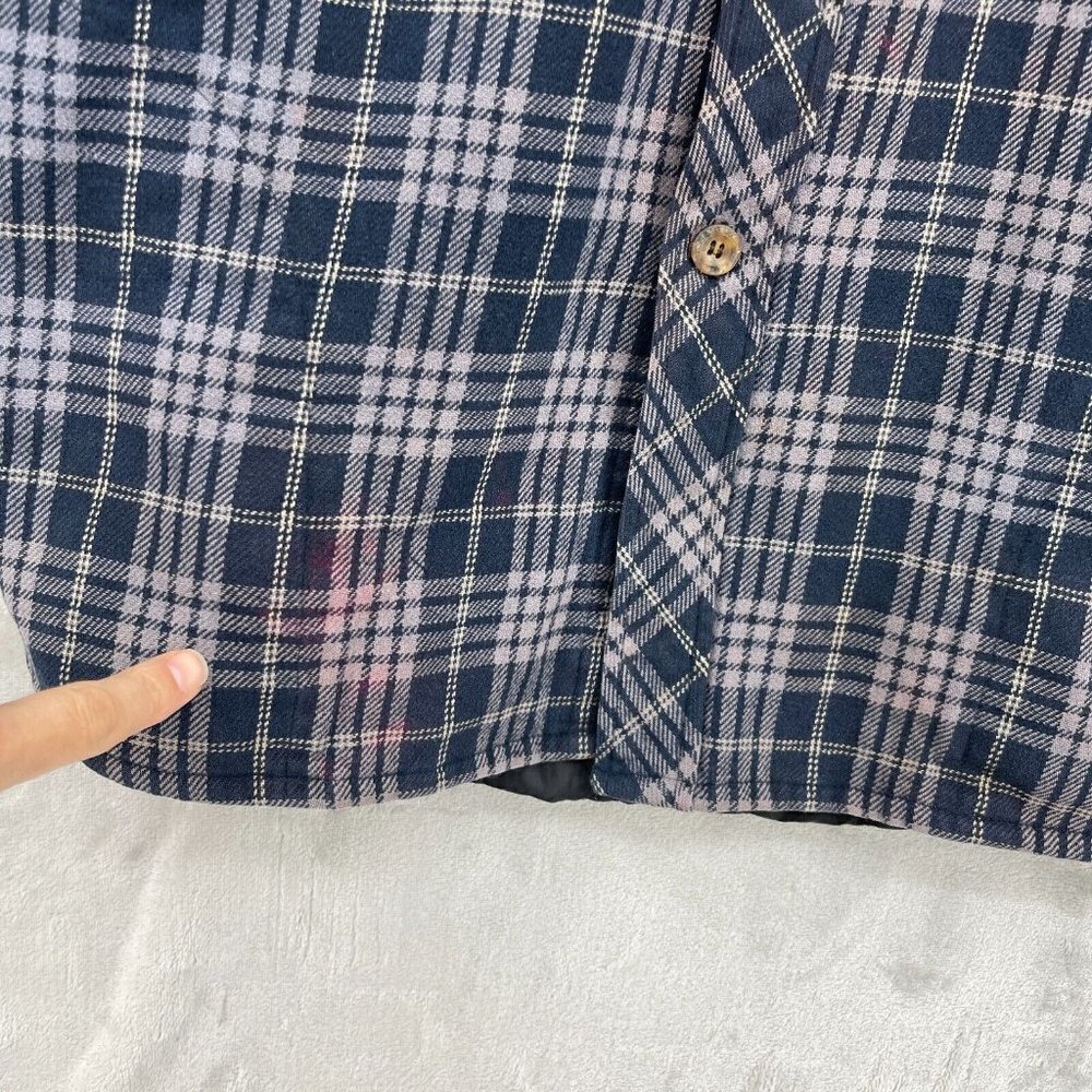 Levi's Blue Plaid Quilted Shacket Heavy Flannel Shirt Grunge Distressed - Picture 4 of 13